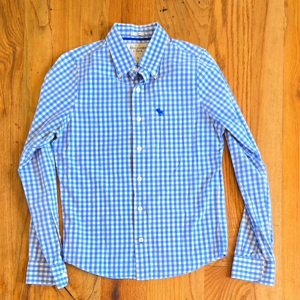 Abercrombie & Fitch Men's Muscle Button Down Shirt Size Small Light Blue/White